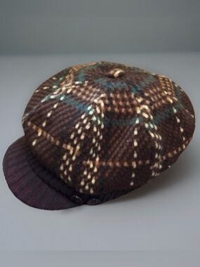 Vintage Brown Plaid Newsboy Cabbie Hat
